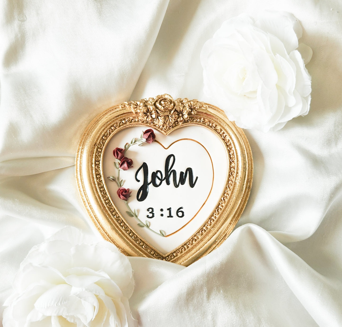 John 3:16 3D Floral Heart Framed Desk/ Table Art