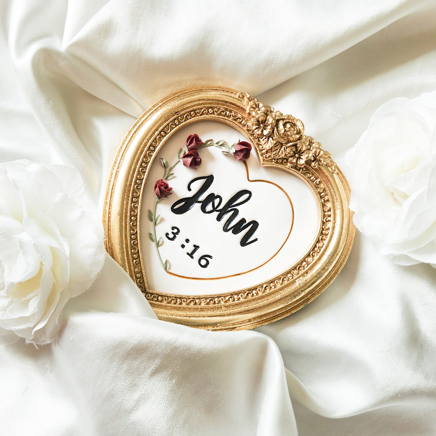 John 3:16 3D Floral Heart Framed Desk/ Table Art